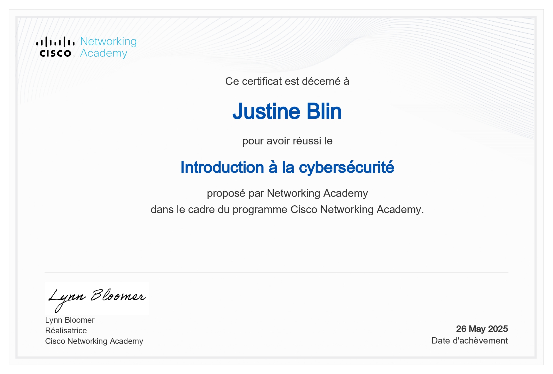Certification Cisco Introduction to Cybersecurity