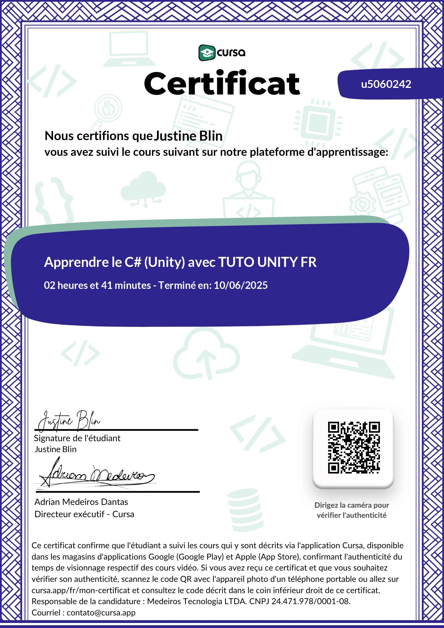 Certification Cursa C-sharp Unity