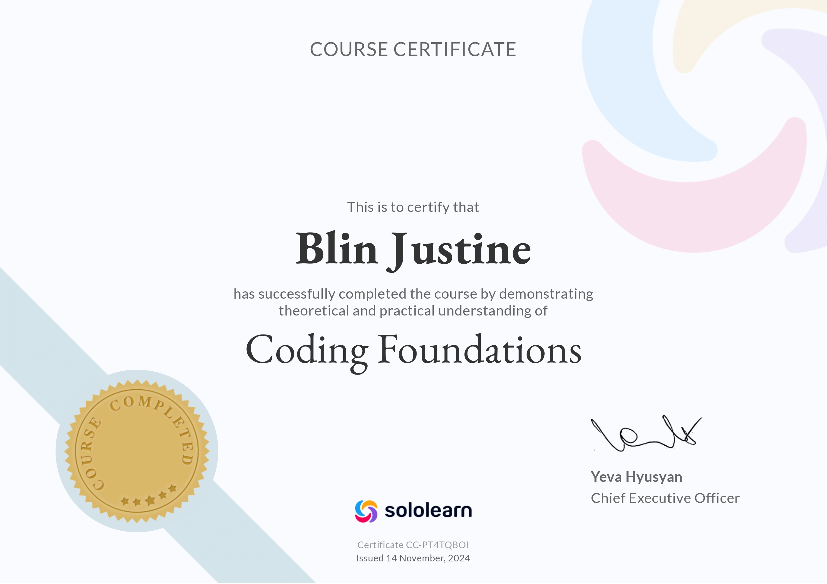 Certification SoloLearn Coding Foundations